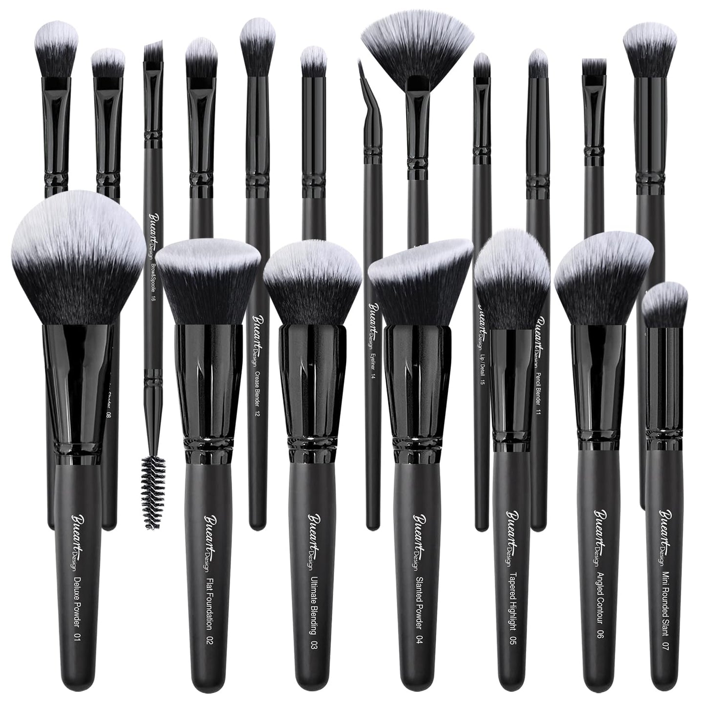 Bueart Design Essential Makeup Brushes Set with Travel Retractable Powder Brush Vegan Hair for Foundation Concealer Eyeshadow Face Contour Brush (10Pcs Pearl Black)