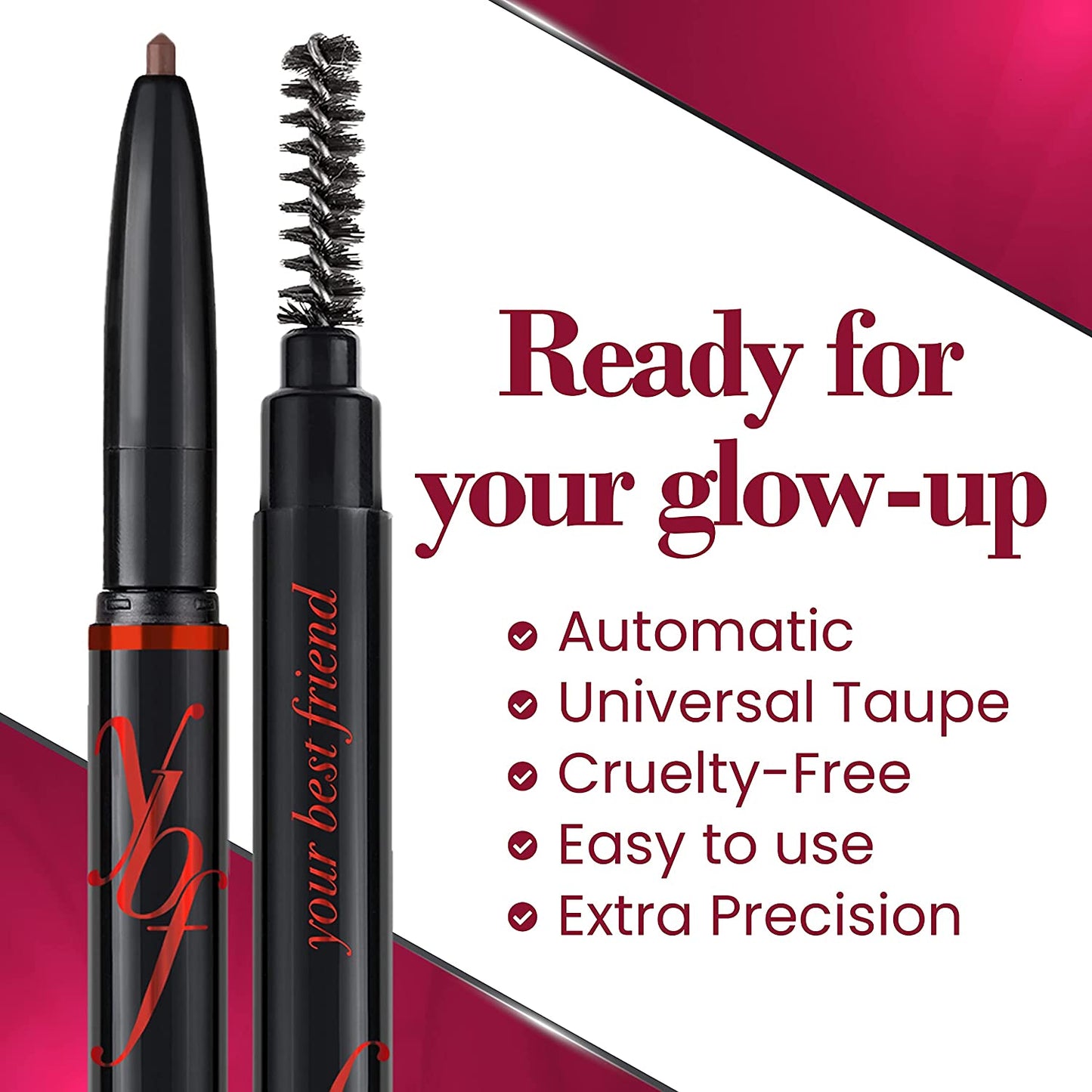 YBF Beauty Eyebrow Pencil - Universal Automatic Brow Pencil with Spoolie Brush - Perfect Eyebrow Makeup Shaper and Filler for Women - All Hair Colors & Skin Tones - Taupe Eyebrow Liner - 2 Pack