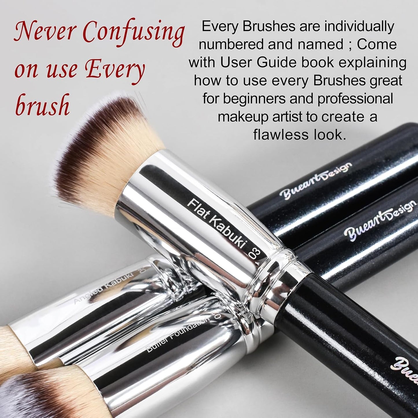 Bueart Design Essential Makeup Brushes Set with Travel Retractable Powder Brush Vegan Hair for Foundation Concealer Eyeshadow Face Contour Brush (10Pcs Pearl Black)