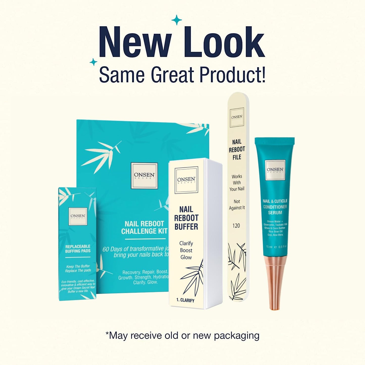 Onsen Secret Nail Care Kit - Japanese Nail Buffer and Shine Kit - Strengthening & Shining - Spa-Quality Manicure - Organic Ingredients - Long-Lasting Shine - Easy & Safe - W/Cuticle Care Serum - 1Pk