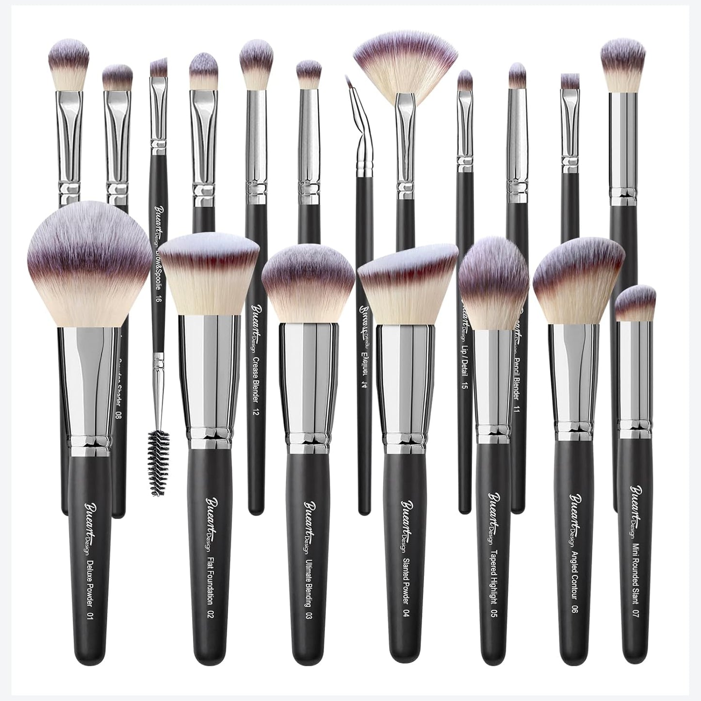 Bueart Design Essential Makeup Brushes Set with Travel Retractable Powder Brush Vegan Hair for Foundation Concealer Eyeshadow Face Contour Brush (10Pcs Pearl Black)