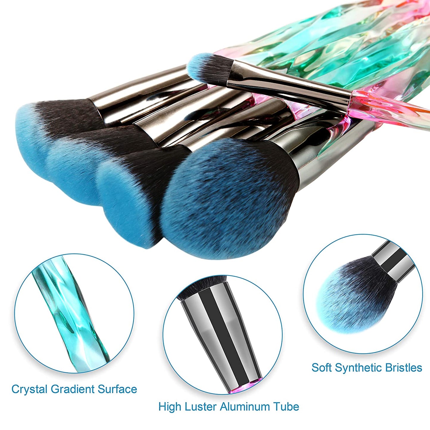 DUAIU Makeup Brushes 15Pcs Premium Synthetic Bristles Crystal Handle Set Kabuki Foundation Brush Face Lip Eye Makeup Brush Sets Professional with Starry Gift Box (Blue)