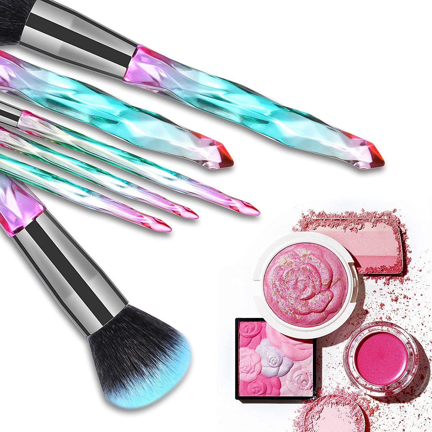 DUAIU Makeup Brushes 15Pcs Premium Synthetic Bristles Crystal Handle Set Kabuki Foundation Brush Face Lip Eye Makeup Brush Sets Professional with Starry Gift Box (Blue)