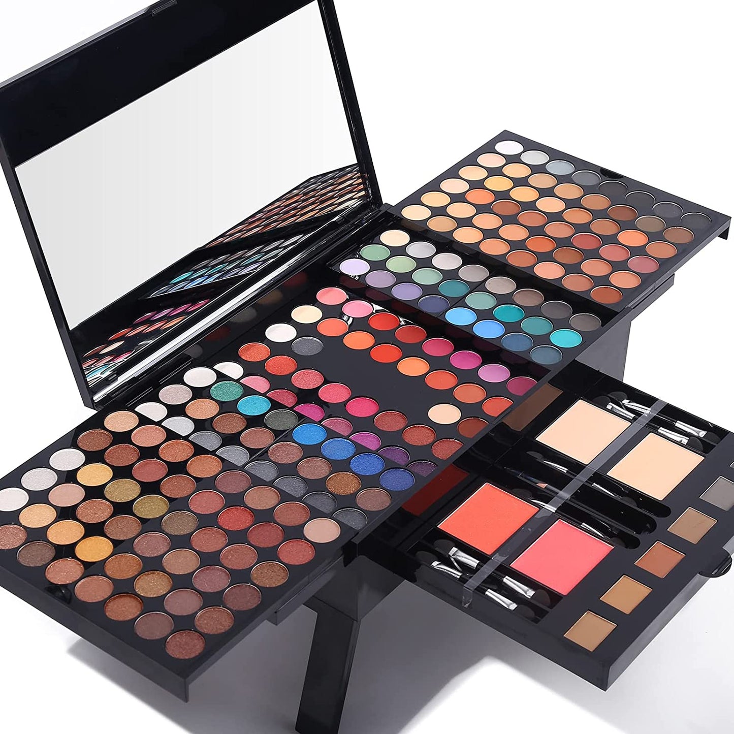 Professional Makeup Kit for Women with Mirror All in One Makeup Gift Set for Teens 180 Color Eyeshadow Palette 2 Blush 2 Powder 1 Eyeliner 4 Eyebrow Make up Sets Matte Shimmer Mixing Pallet Eye Shadow