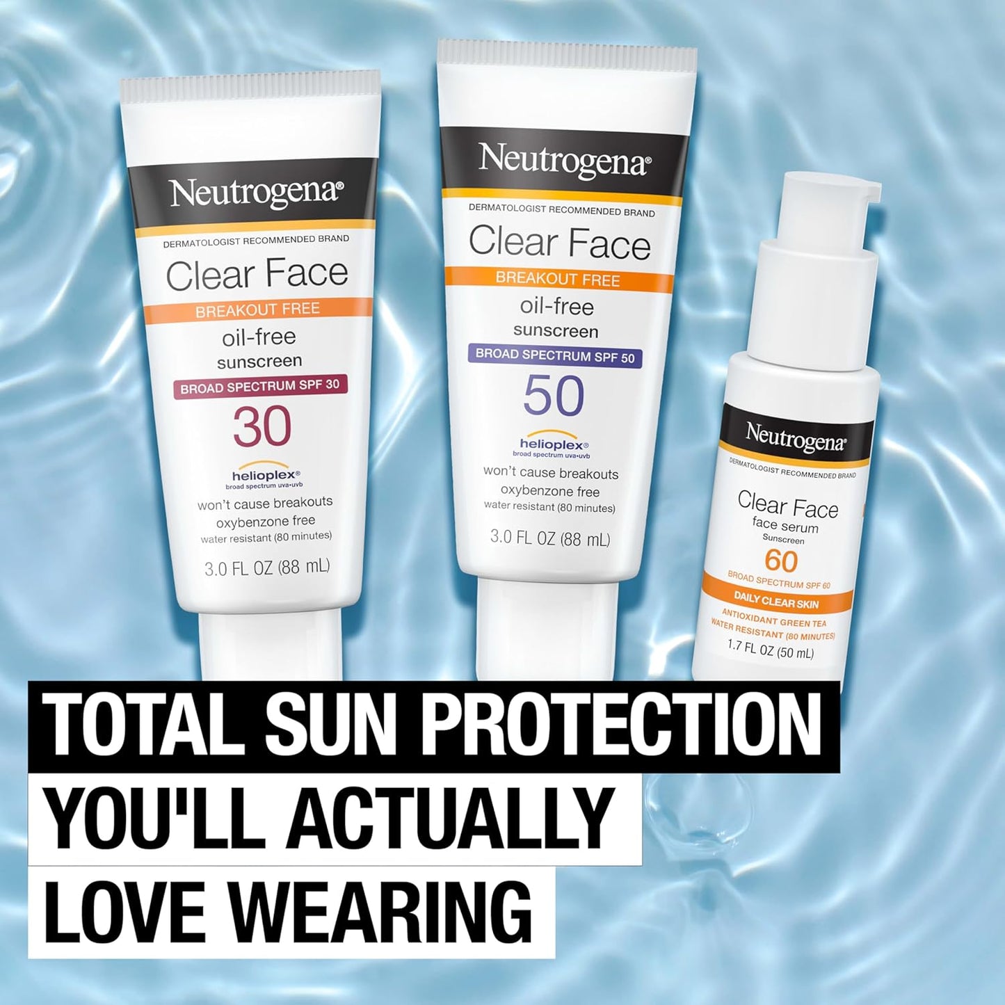Neutrogena Clear Face Sunscreen Lotion for Acne-Prone Skin, Broad Spectrum SPF 50 Facial Sunscreen for Oily Skin, Oil-, Fragrance- & Oxybenzone-Free Water Resistant Sunscreen, 3 Fl. Oz