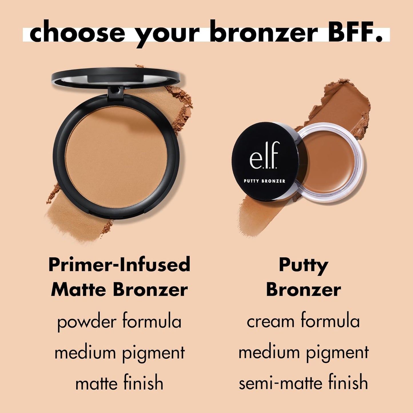 E.L.F. Primer-Infused Bronzer, Long-Wear, Matte, Bold, Lightweight, Blends Easily, Contours Cheeks, Forever Sun Kissed, All-Day Wear, 0.35 Oz