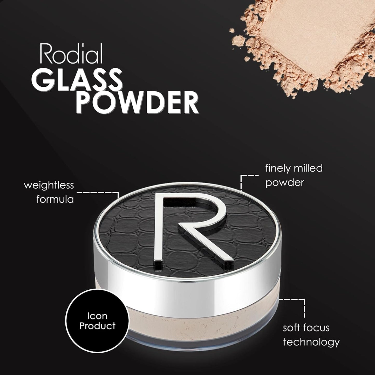 Rodial Glass Powder 0.4 Oz, Skin Perfecting Loose Face Powder, Creamy Formula for a Natural Luminosity Glow, Finishing Powder for a Flawless Skin Look, Setting Powder