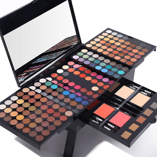 Professional Makeup Kit for Women with Mirror All in One Makeup Gift Set for Teens 180 Color Eyeshadow Palette 2 Blush 2 Powder 1 Eyeliner 4 Eyebrow Make up Sets Matte Shimmer Mixing Pallet Eye Shadow